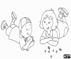 Caillou playing with marbles with her friend Sarah