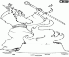 Wizard or sorcerer with the magic fire with the wand and the hat-shaped cone