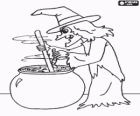 Witch preparing a magic potion with the weird ingredients like worms
