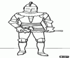 Warrior protected with armor and helmet and armed with a mace weapon or morning star