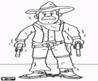 Cowboy armed or gunman with two revolvers ready for a duel