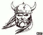 Viking face with mustache and beard and a helmet with horns