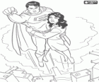 Superman flying over the city, along with Lois Lane, reporter and his true and great love