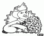 Mom or mother with a crown and a large bouquet of flowers