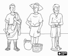 Three representatives of the roman society: the patrician (aristocratic owners), the plebeian (the people) and the slave (most prisoners of war)