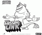 The Missing Link, amphibious half fish and half ape with the logo of the film