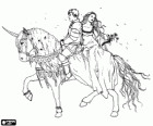 The prince and princess on the back of a beautiful unicorn