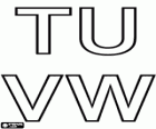 Capital letters T, U, V and W