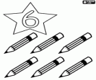 Number 6 in a star with six pencils