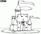 Small castle with a tall tower with flag