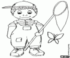 Child tries to catch a butterfly with a butterfly net