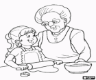 Grandmother teaching her granddaughter to cook