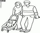 Young couple with their baby in the stroller