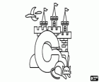 Letter C with a castle and a cat