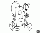 Letter B with some balloons, two boxes and a bee. The name in English of objects starts with the letter B