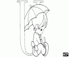 Letter U with a baby and an umbrella