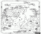 Letter Z with a fairy playing the flute and surrounded by flowers