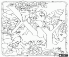 Letters X and Y with a fairy and two goblins and surrounded by flowers