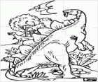 Puzzle of dinosaurs and a pterodactyl in the landscape