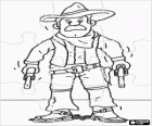 Puzzle of cowboy armed or gunman with two revolvers ready for a duel