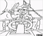 Puzzle of pirate captain at the helm of his boat with his hat, the eye lid and sword in hand