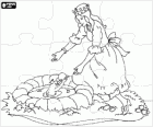 Puzzle of the princess playing in the pond with the prince turned into a frog, both with their crowns