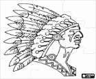 Puzzle of indian chief's face with war paints and the feathers on the head