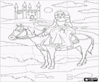 Puzzle of princess taking a walk on the back of her horse near the castle