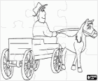 Puzzle of farmer with a horse drawn carriage. Transportation puzzle