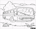 Puzzle of passengers bus in the landscape