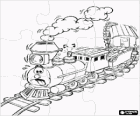Puzzle of steam train with a face