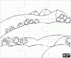 Puzzle of succession of rolling hills with some trees