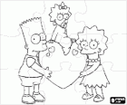 Puzzle of Bart and Lisa, the older brothers, rising the little Magie on a heart