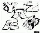 Puzzle of letters Y, Z and others with funny drawings