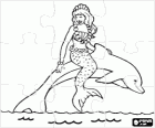Puzzle of mermaid riding on a dolphin jumping