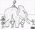 Prehistory puzzle - Group of prehistoric men armed with spears in the hunting of a mammoth
