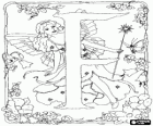 Letter F with a fairy with her magic wand watching a butterfly and surrounded by flowers