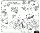 Letter D with a fairy with a butterfly and surrounded by flowers