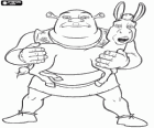 Shrek, the ogre, with his friend Donkey in his arms