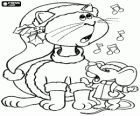 Cat and mouse with Christmas dresses singing carols