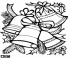 Christmas bells with ribbons and holly leaves and fir leaves