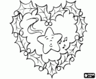 Christmas wreath heart-shaped leaves made up of holly and a star in the center