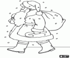 Santa Claus carrying a sack full of gifts under the snow
