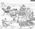 The Three Kings on their camels on the way guided by the Star of Bethlehem