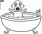 Baby crying hopelessly heartbrokenly during the bath in a small bathtub 