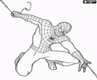 Spider Man moves in a very fast and agile way by the city balancing himself with his spider's web