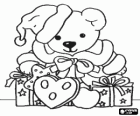 Teddy bear dressed as Santa Claus and with the Christmas gifts