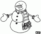 Snowman with scarf and big mittens