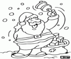 Santa Claus laughing and ringing the bell in the snow