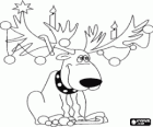 A reindeer with horns full of Christmas decorations